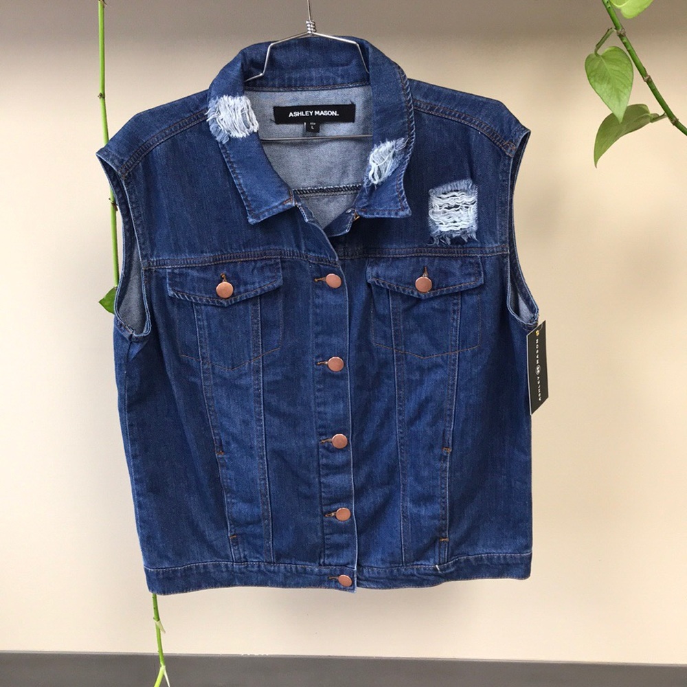 Ashley Mason Distressed Denim Detailed Vest L